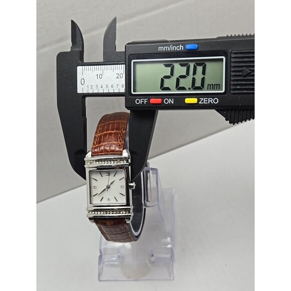 Tommy Hilfiger Womens Square Crystal Quartz Watch Brown Leather New Battery Slim - Picture 4 of 11